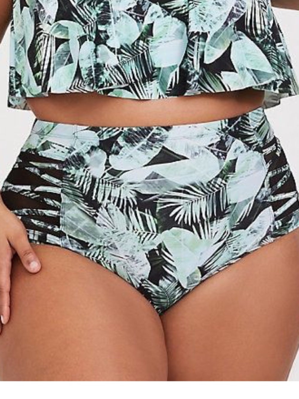 Torrid High-Rise Lattice-Side Swim Bottom Sz 1 in Green Palm